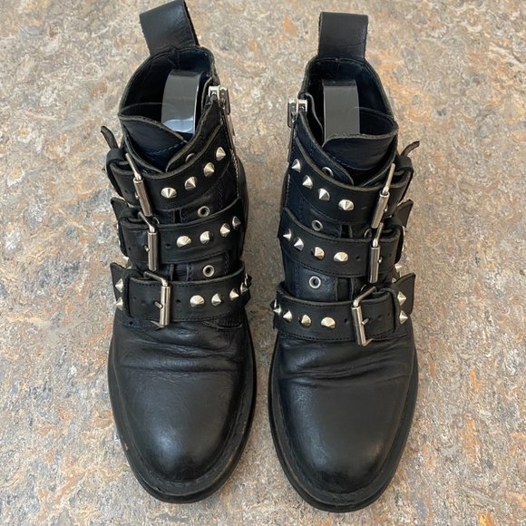 Zadig & Voltaire Laureen Spike Ankle Boots Shoes Black Leather - Picture 4 of 10